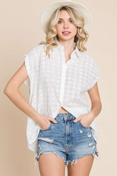 Culture Code Eyelet Crisscross Back Button Up Shirt - Loulou Boutique