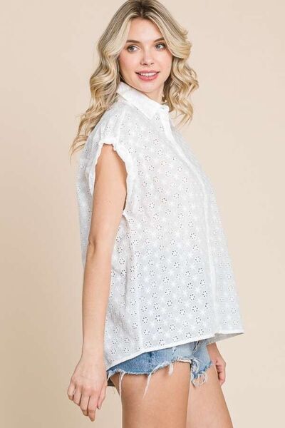 Culture Code Eyelet Crisscross Back Button Up Shirt - Loulou Boutique