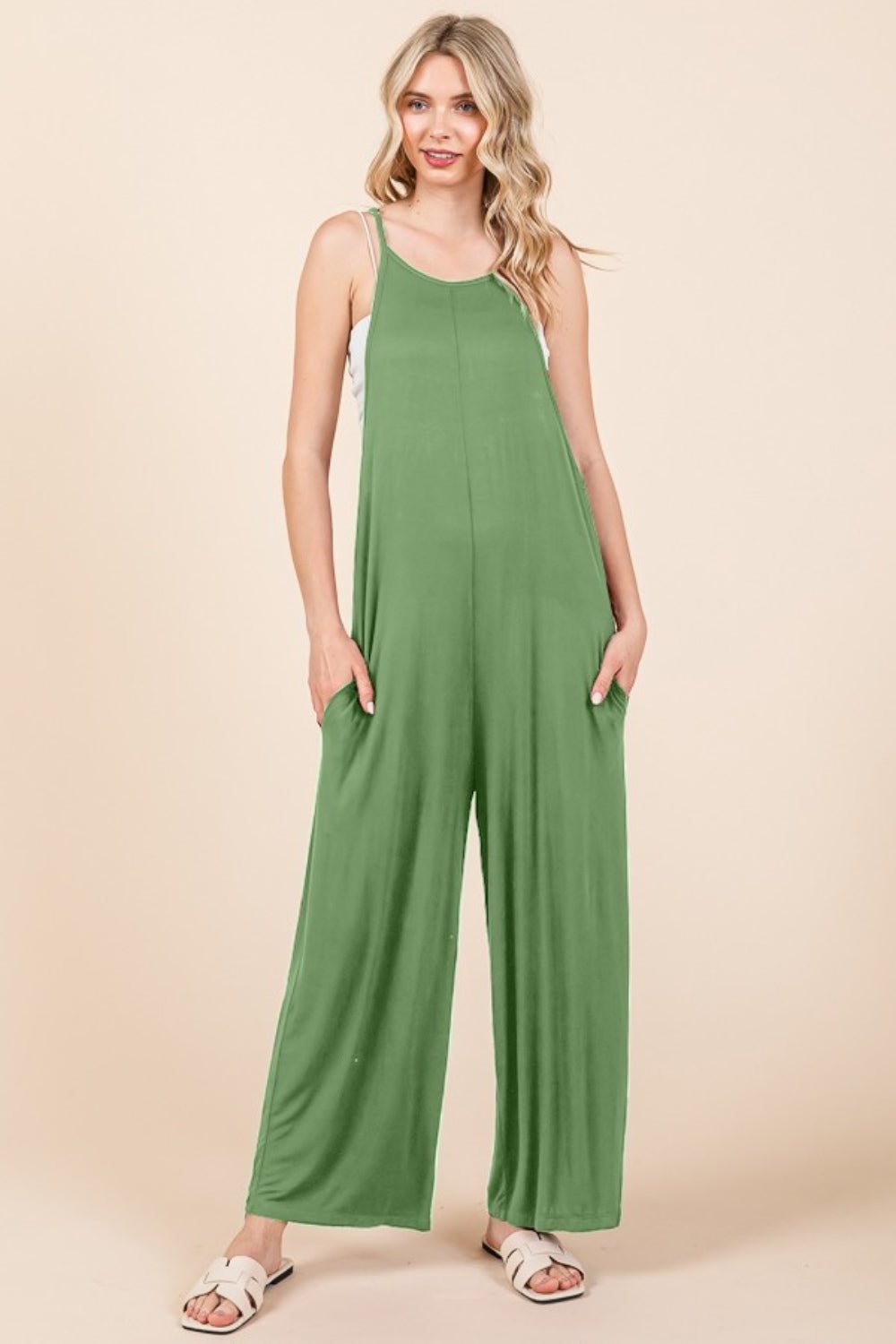 Culture Code Full Size Sleeveless Wide Leg Jumpsuit with Pockets - Loulou Boutique