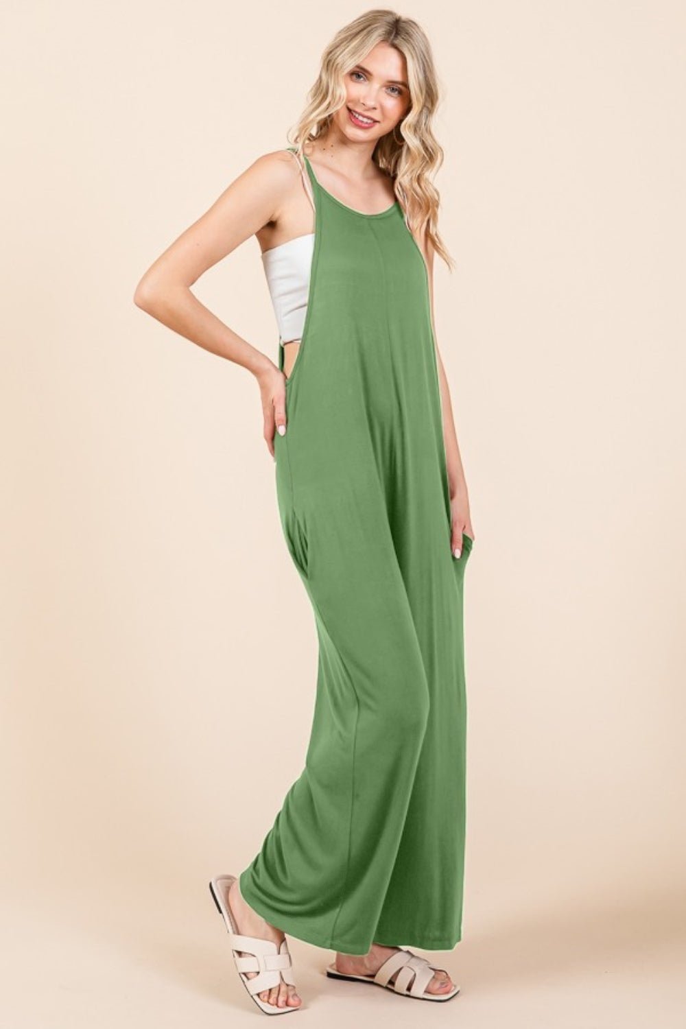 Culture Code Full Size Sleeveless Wide Leg Jumpsuit with Pockets - Loulou Boutique