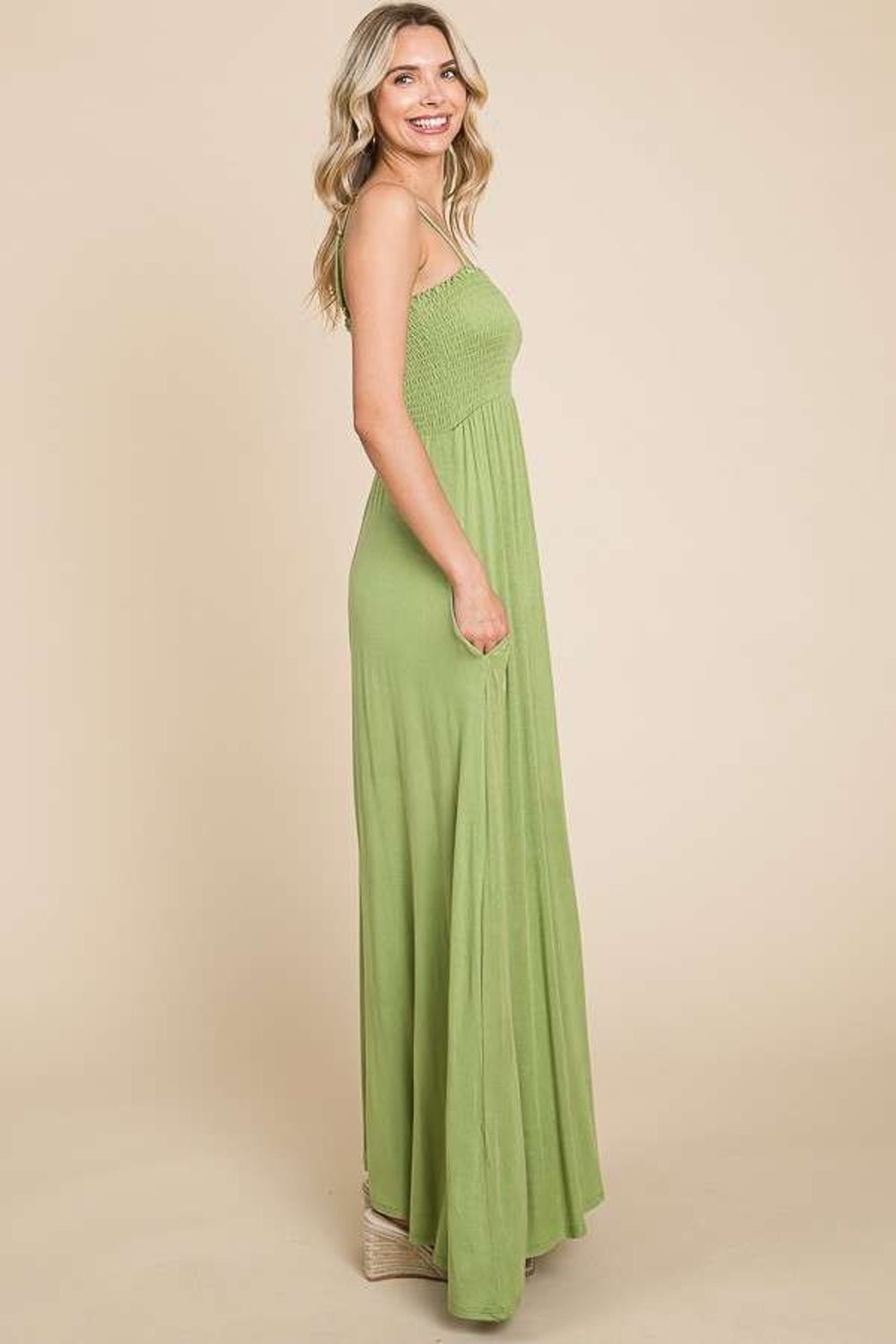 Culture Code Full Size Smocked Cami Maxi Dress with Pockets - Loulou Boutique