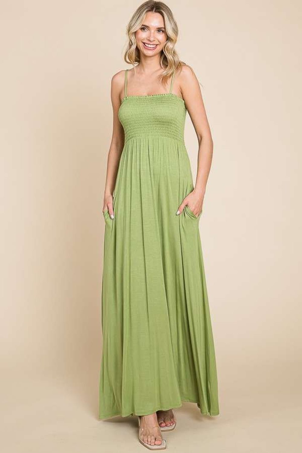 Culture Code Full Size Smocked Cami Maxi Dress with Pockets - Loulou Boutique