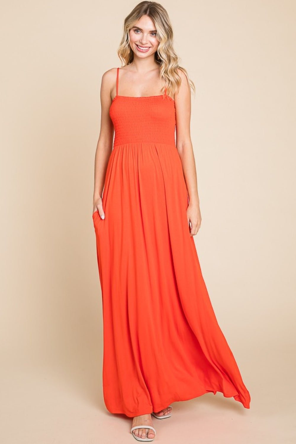 Culture Code Full Size Smocked Cami Maxi Dress with Pockets - Loulou Boutique