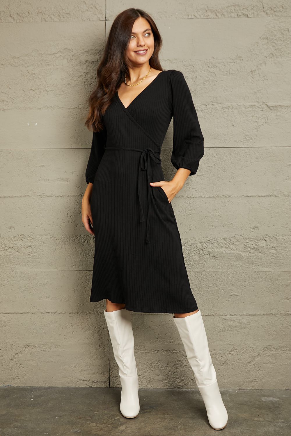 Culture Code Full Size Surplice Flare Ruching Dress - Loulou Boutique