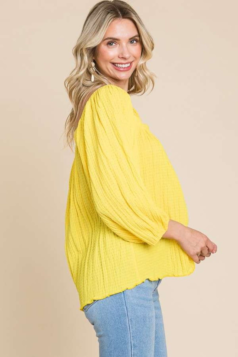 Culture Code Texture Square Neck Puff Sleeve Top - Loulou Boutique