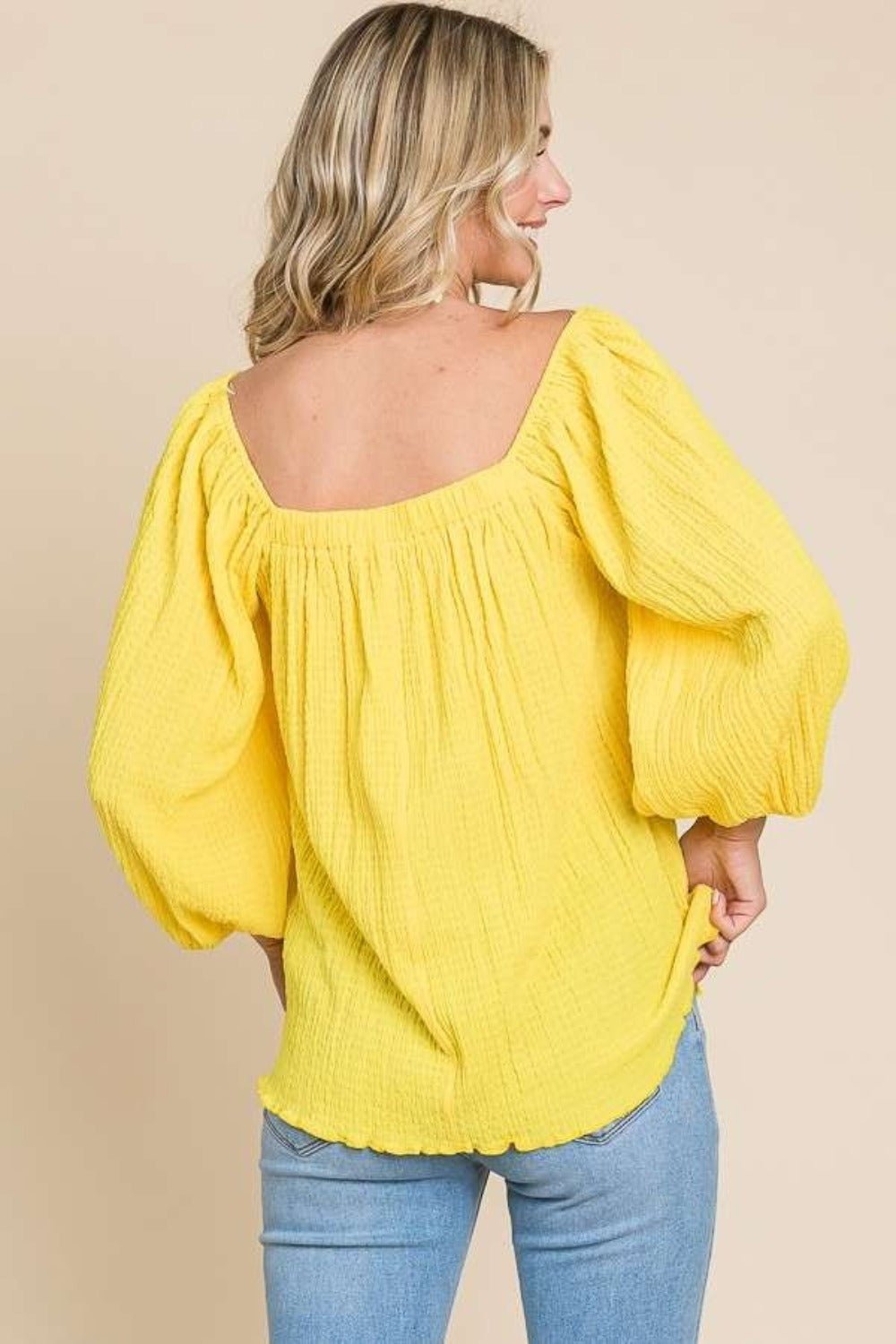 Culture Code Texture Square Neck Puff Sleeve Top - Loulou Boutique