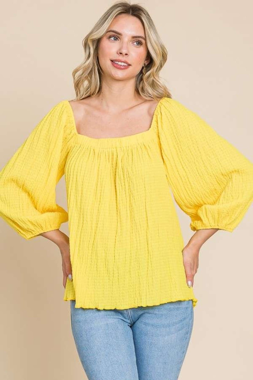 Culture Code Texture Square Neck Puff Sleeve Top - Loulou Boutique