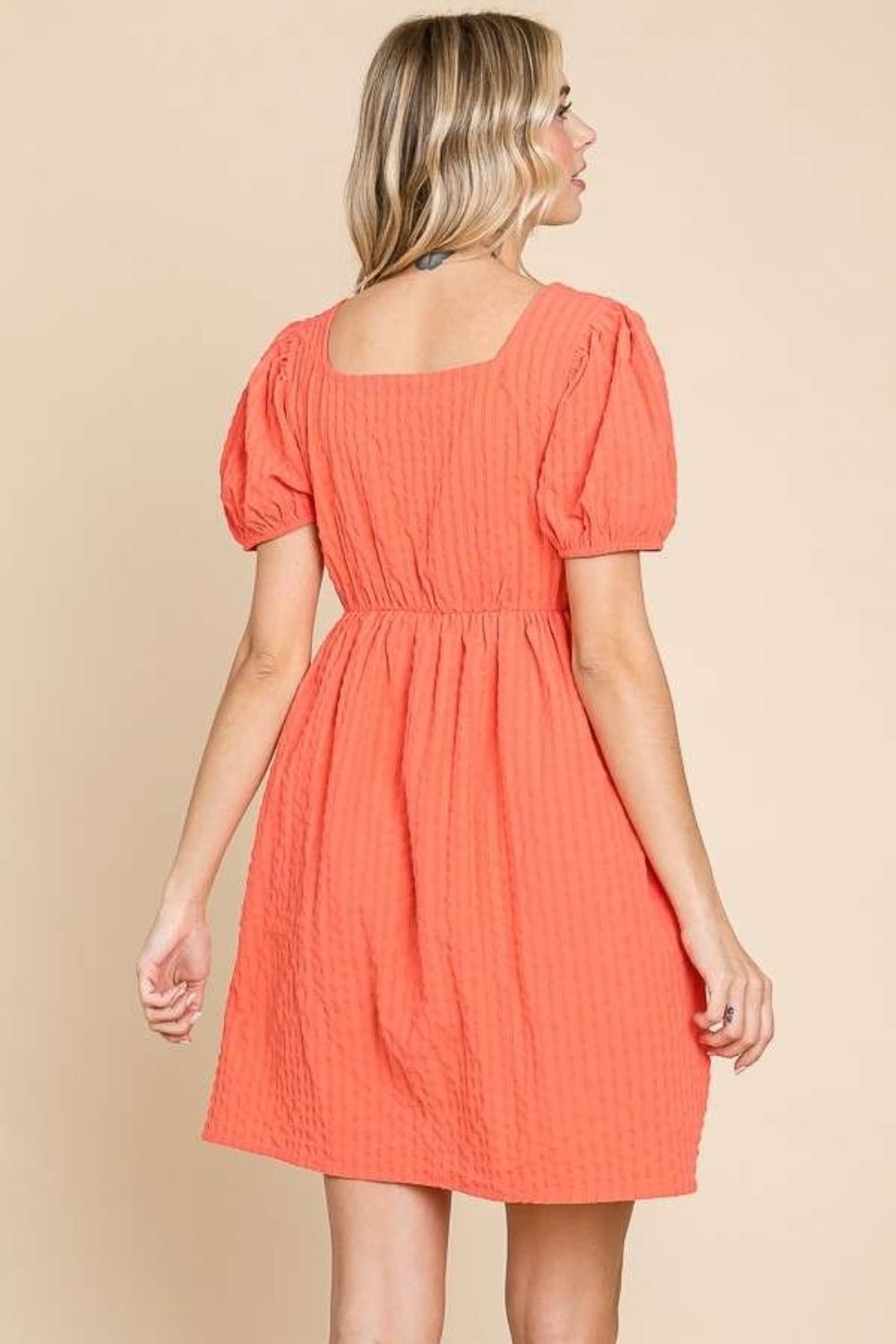Culture Code Textured Square Neck Short Sleeve Dress - Loulou Boutique