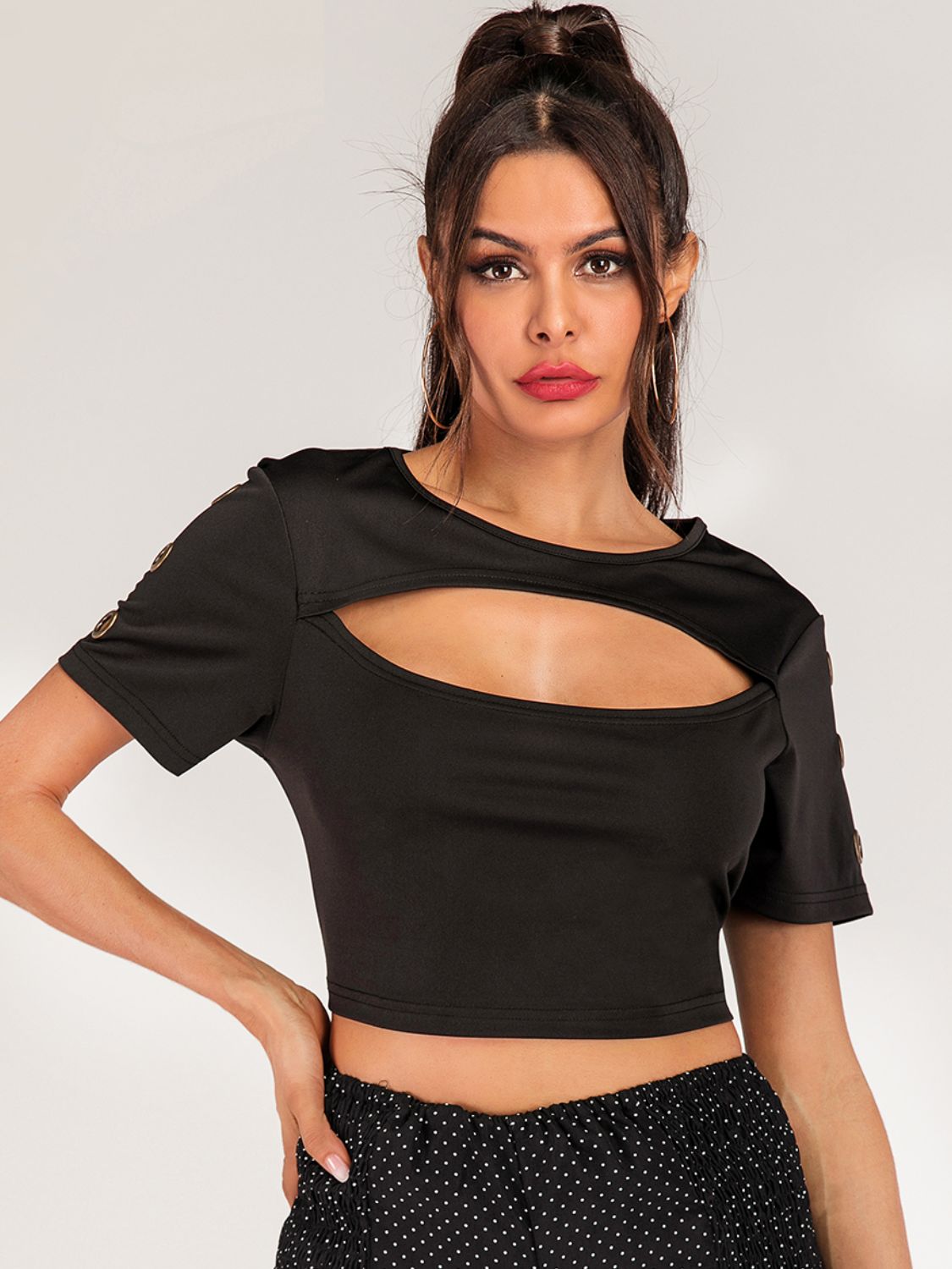 Cutout Grommet Detail Cropped Tee - Loulou Boutique