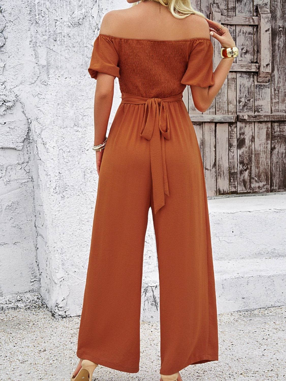 Cutout Off Shoulder Wide Leg Jumpsuit - Loulou Boutique