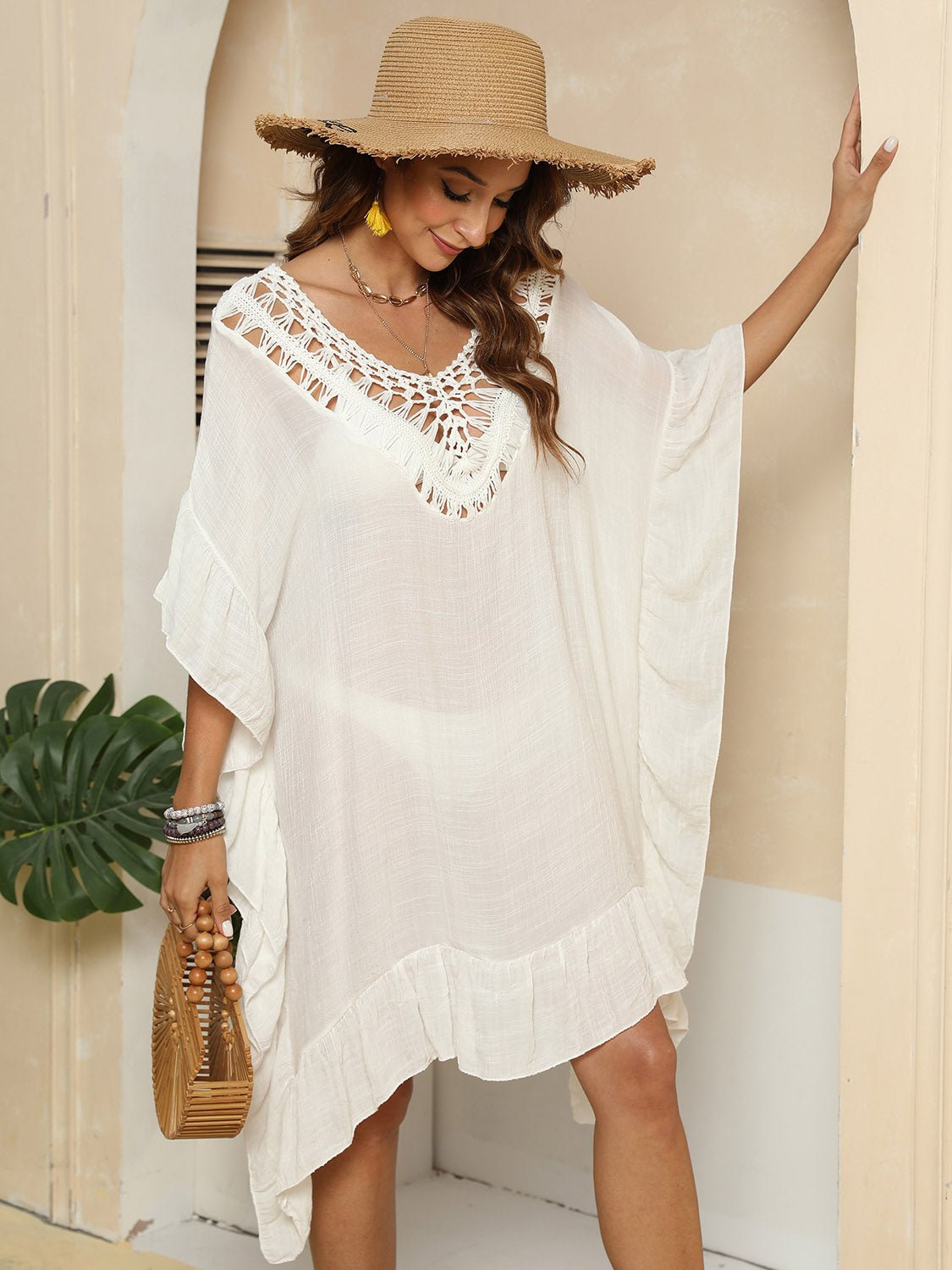 Cutout Ruffled Half Sleeve Cover - Up - Loulou Boutique