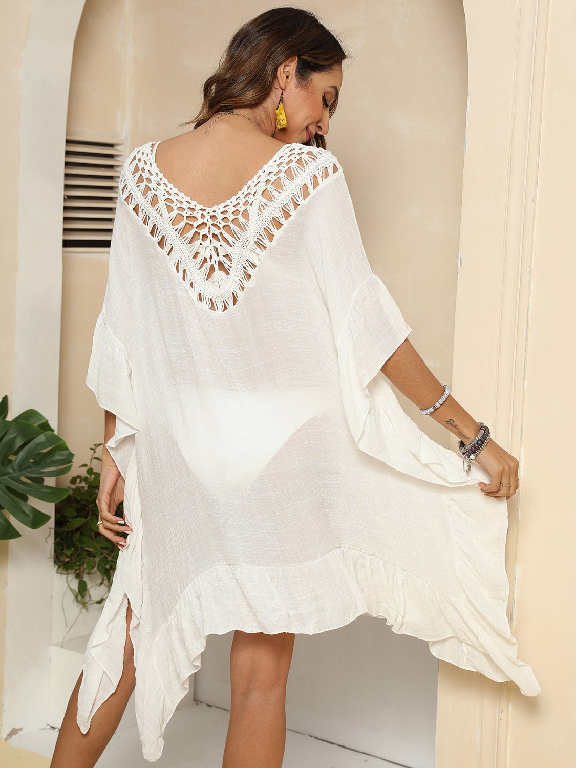 Cutout Ruffled Half Sleeve Cover - Up - Loulou Boutique