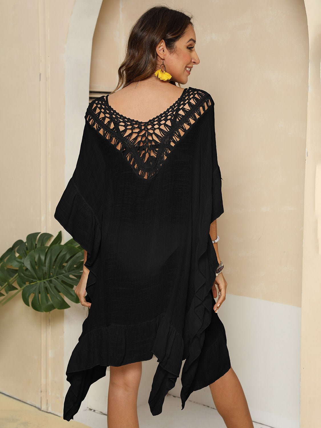 Cutout Ruffled Half Sleeve Cover - Up - Loulou Boutique