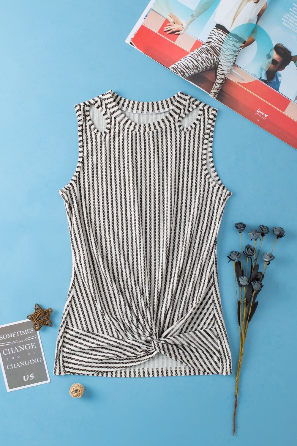 Cutout Striped Round Neck Tank - Loulou Boutique