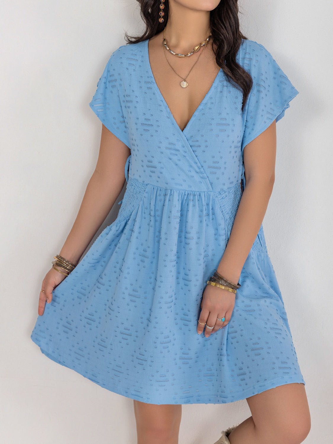 Cutout Surplice Short Sleeve Dress - Loulou Boutique