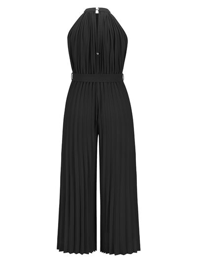 Cutout Tied Pleated Sleeveless Jumpsuit - Loulou Boutique