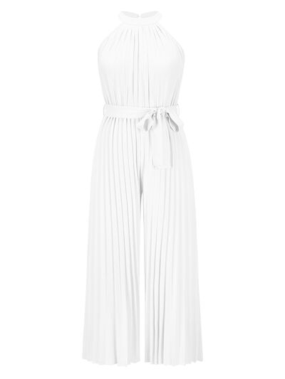 Cutout Tied Pleated Sleeveless Jumpsuit - Loulou Boutique