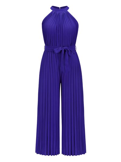 Cutout Tied Pleated Sleeveless Jumpsuit - Loulou Boutique