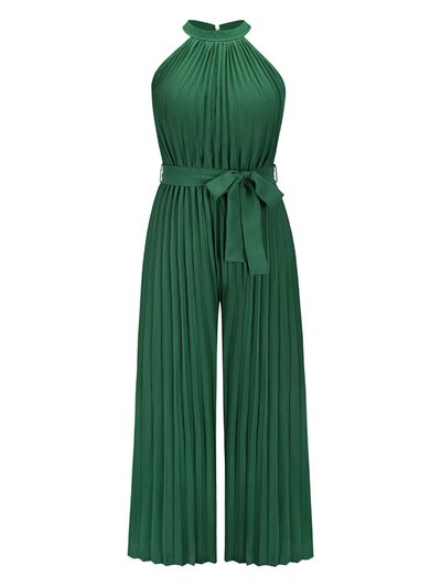 Cutout Tied Pleated Sleeveless Jumpsuit - Loulou Boutique