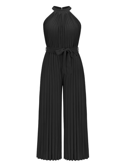 Cutout Tied Pleated Sleeveless Jumpsuit - Loulou Boutique