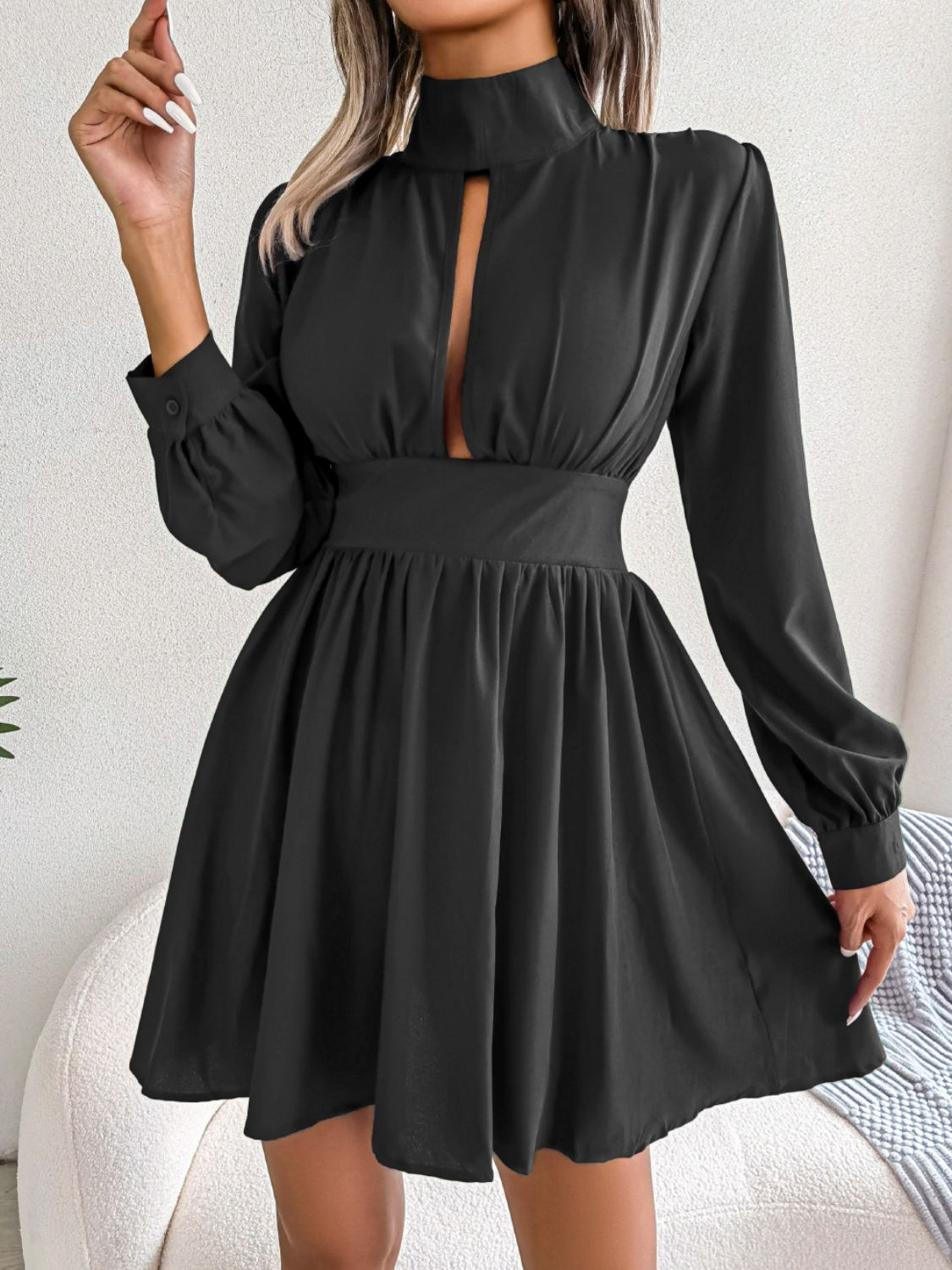 Cutout Turtleneck A - Line Mini Dress - Loulou Boutique