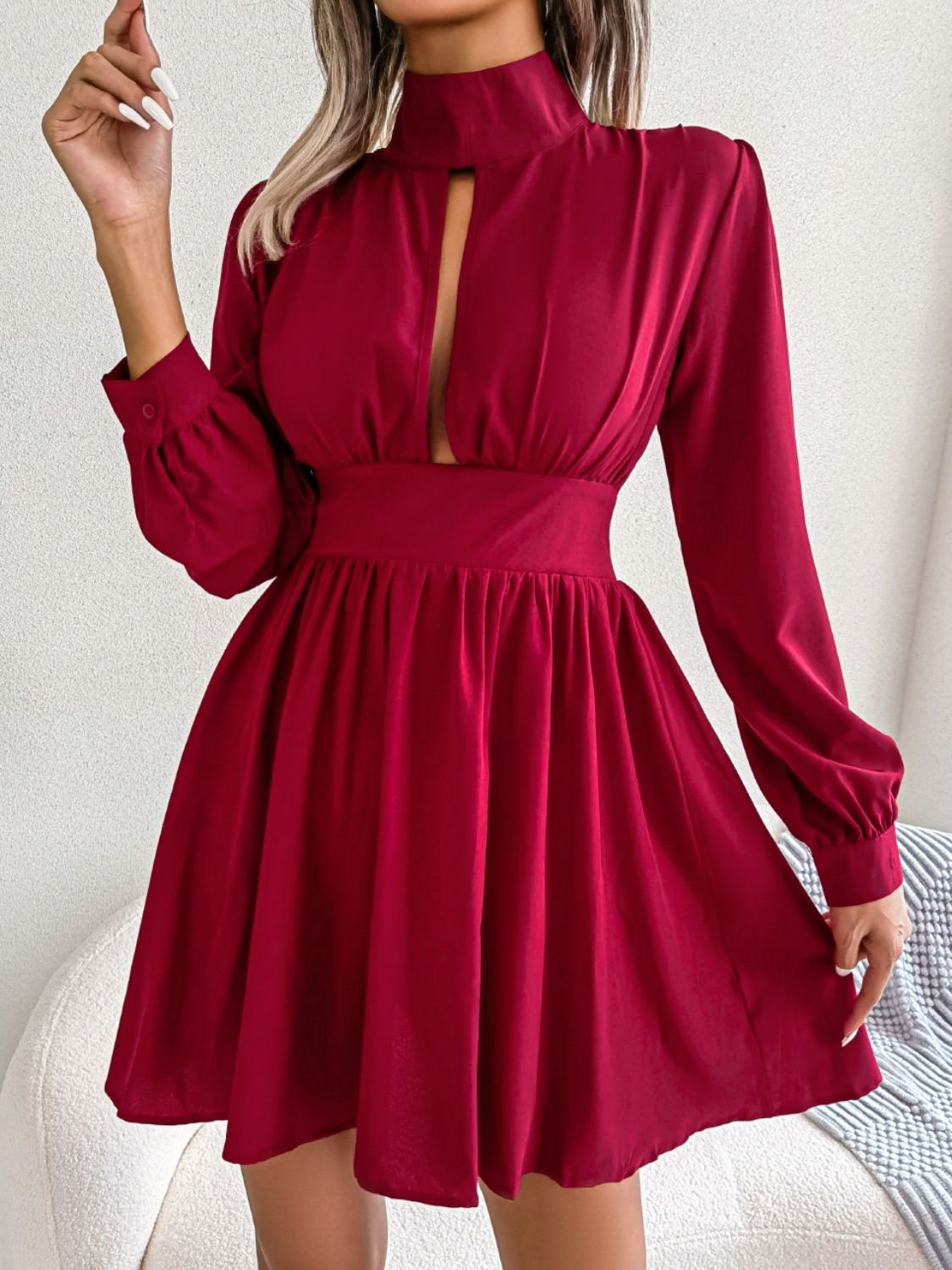 Cutout Turtleneck A - Line Mini Dress - Loulou Boutique