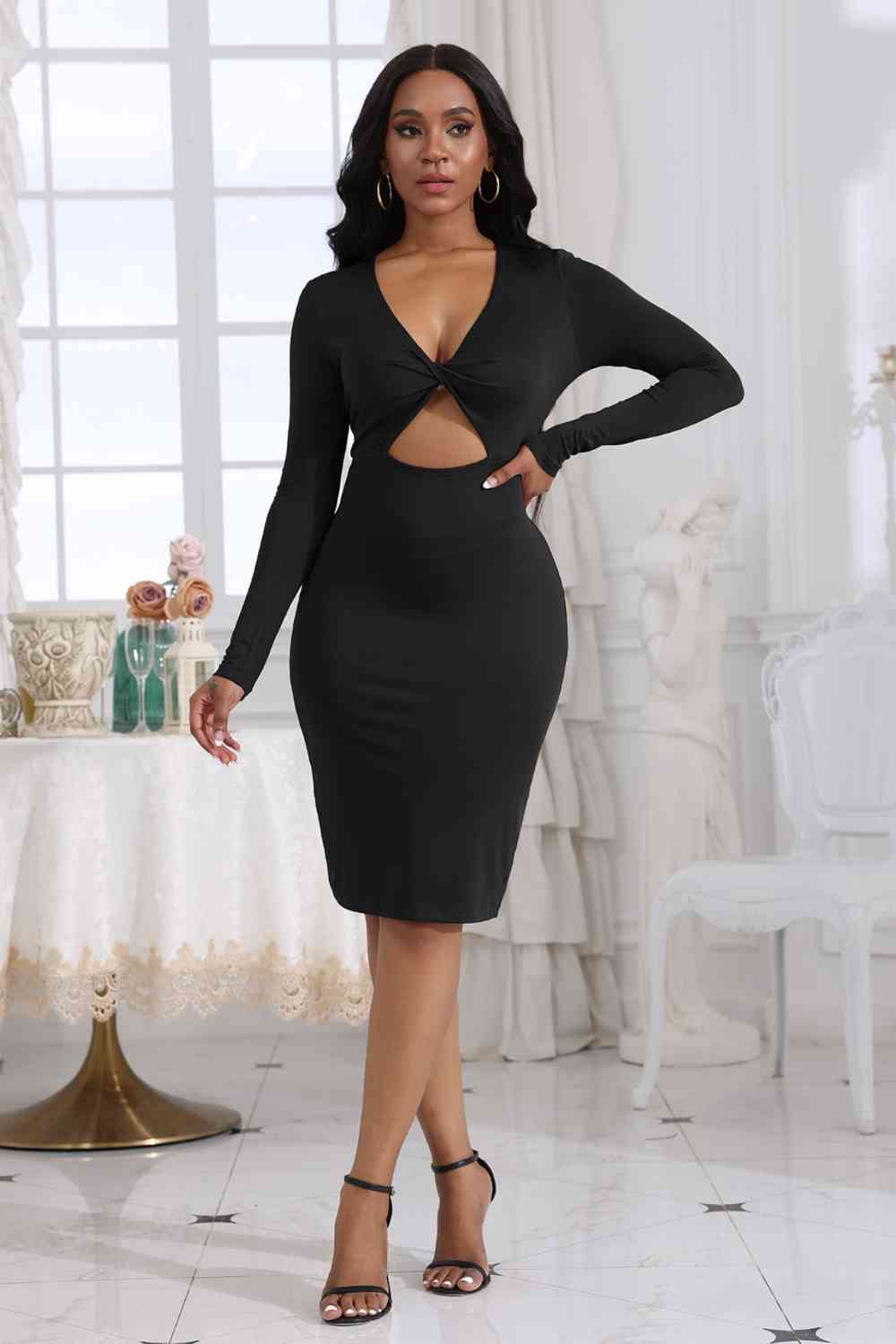 Cutout Twisted Long Sleeve Dress - Loulou Boutique