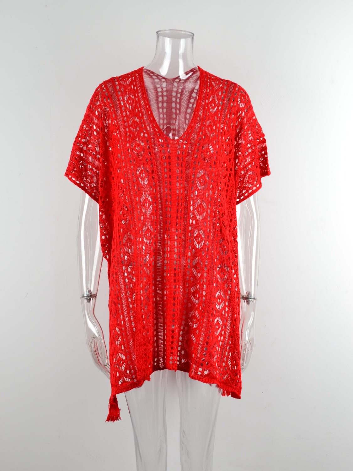 Cutout V - Neck Cover - Up with Tassel - Loulou Boutique