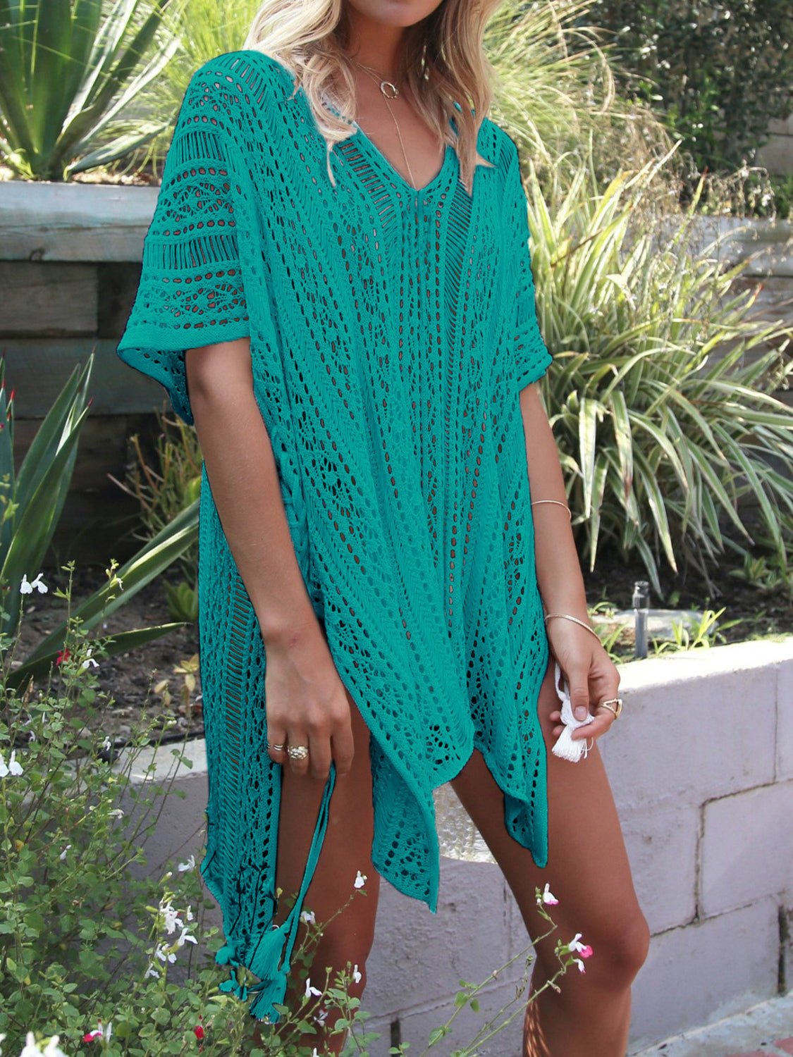 Cutout V - Neck Cover - Up with Tassel - Loulou Boutique