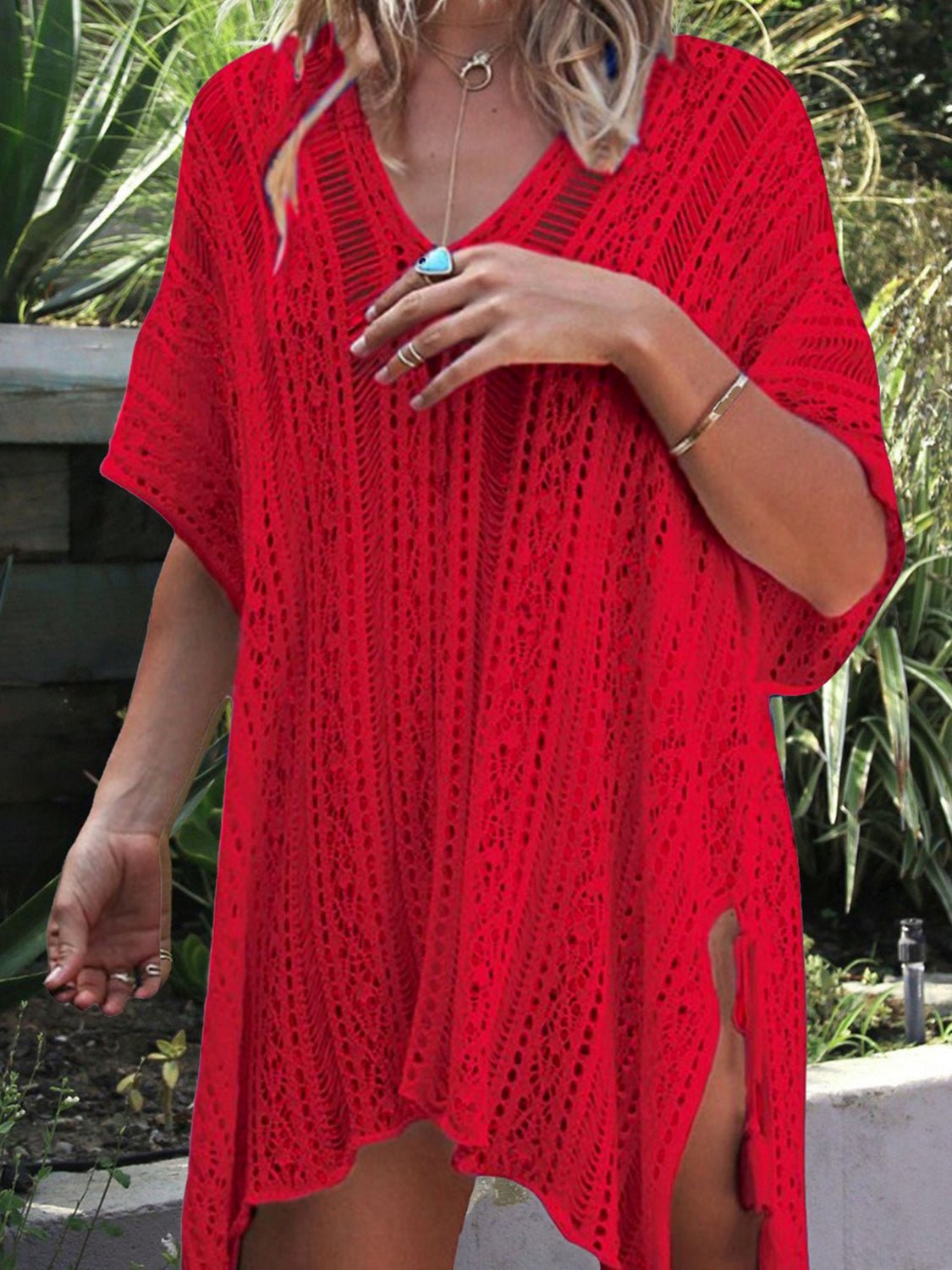 Cutout V - Neck Cover - Up with Tassel - Loulou Boutique