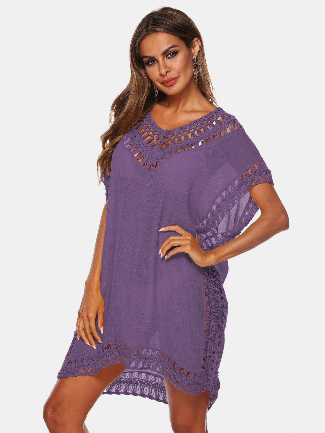 Cutout V - Neck Short Sleeve Cover - Up - Loulou Boutique