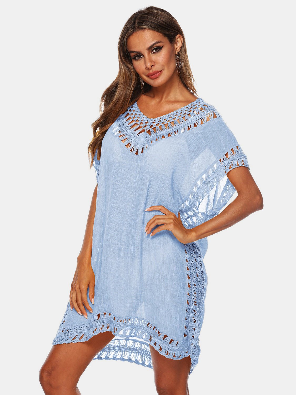 Cutout V - Neck Short Sleeve Cover - Up - Loulou Boutique