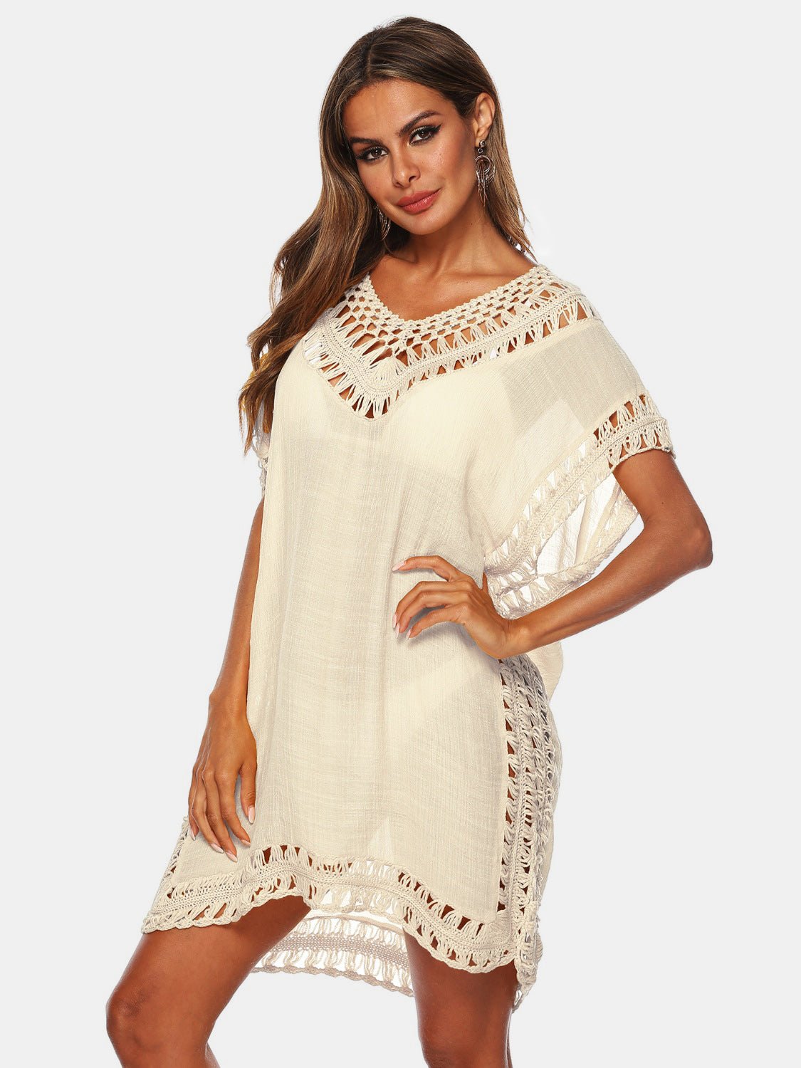 Cutout V - Neck Short Sleeve Cover - Up - Loulou Boutique