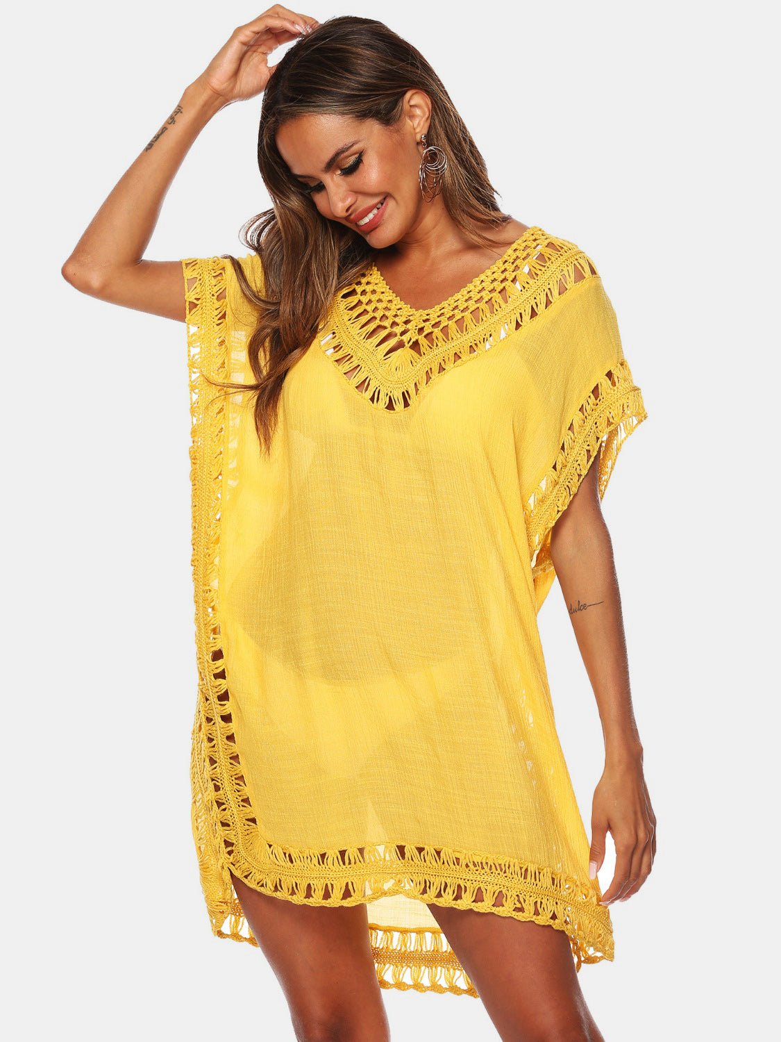 Cutout V - Neck Short Sleeve Cover - Up - Loulou Boutique