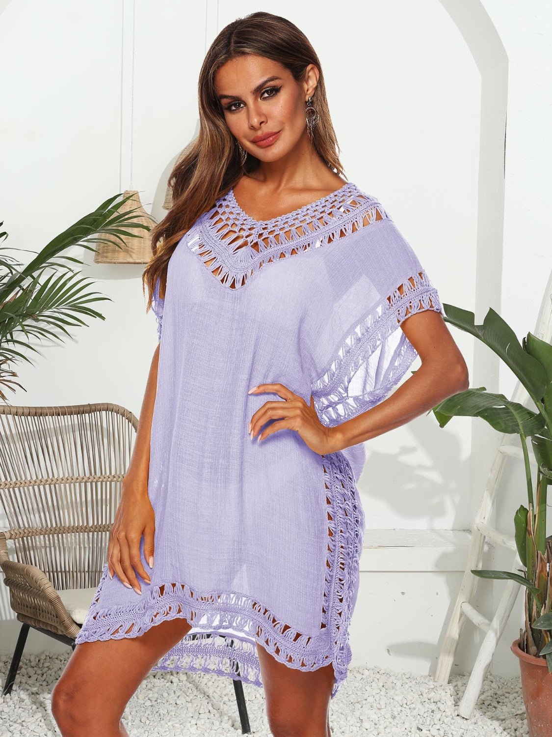 Cutout V - Neck Short Sleeve Cover - Up - Loulou Boutique