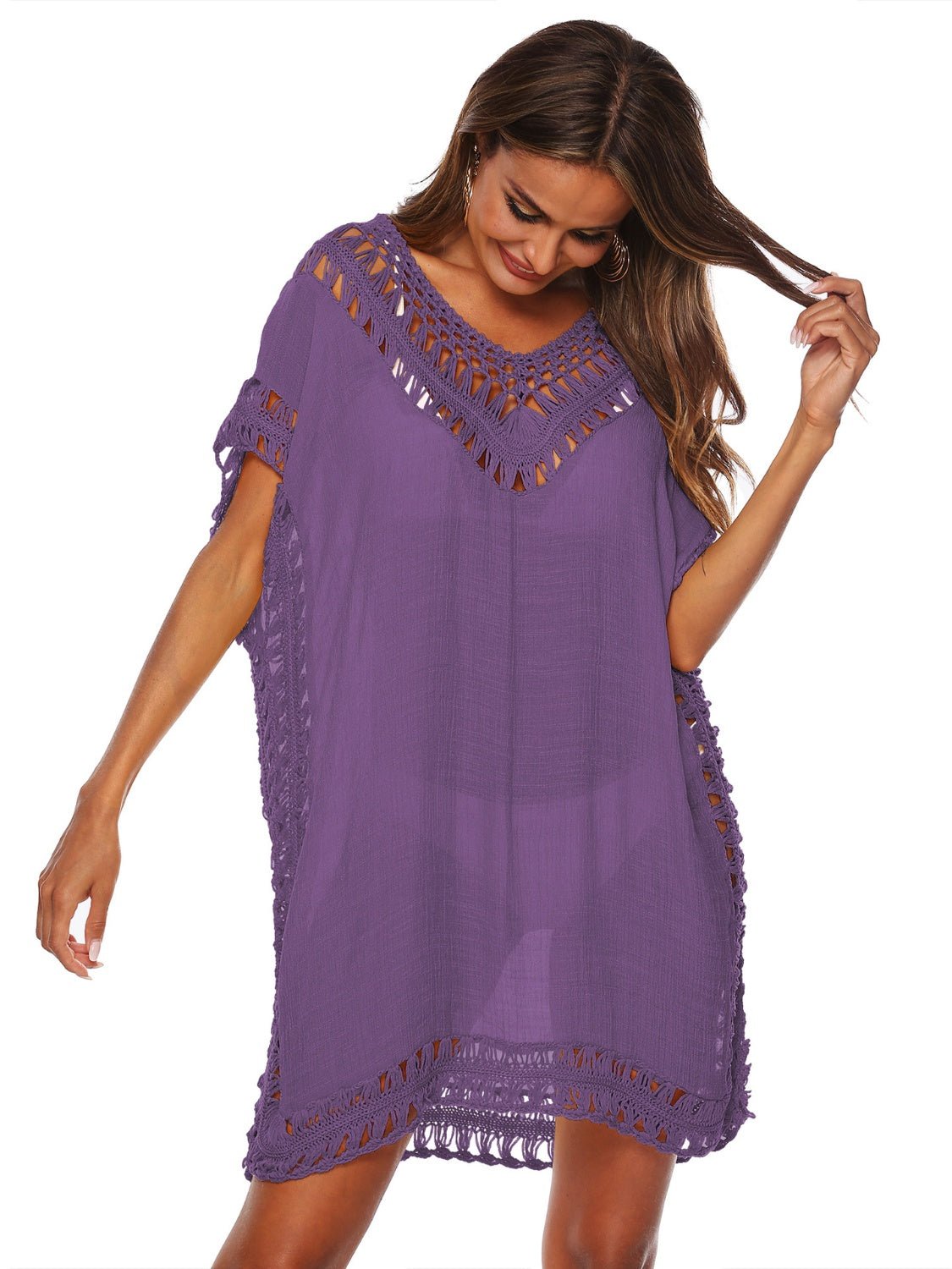 Cutout V - Neck Short Sleeve Cover - Up - Loulou Boutique