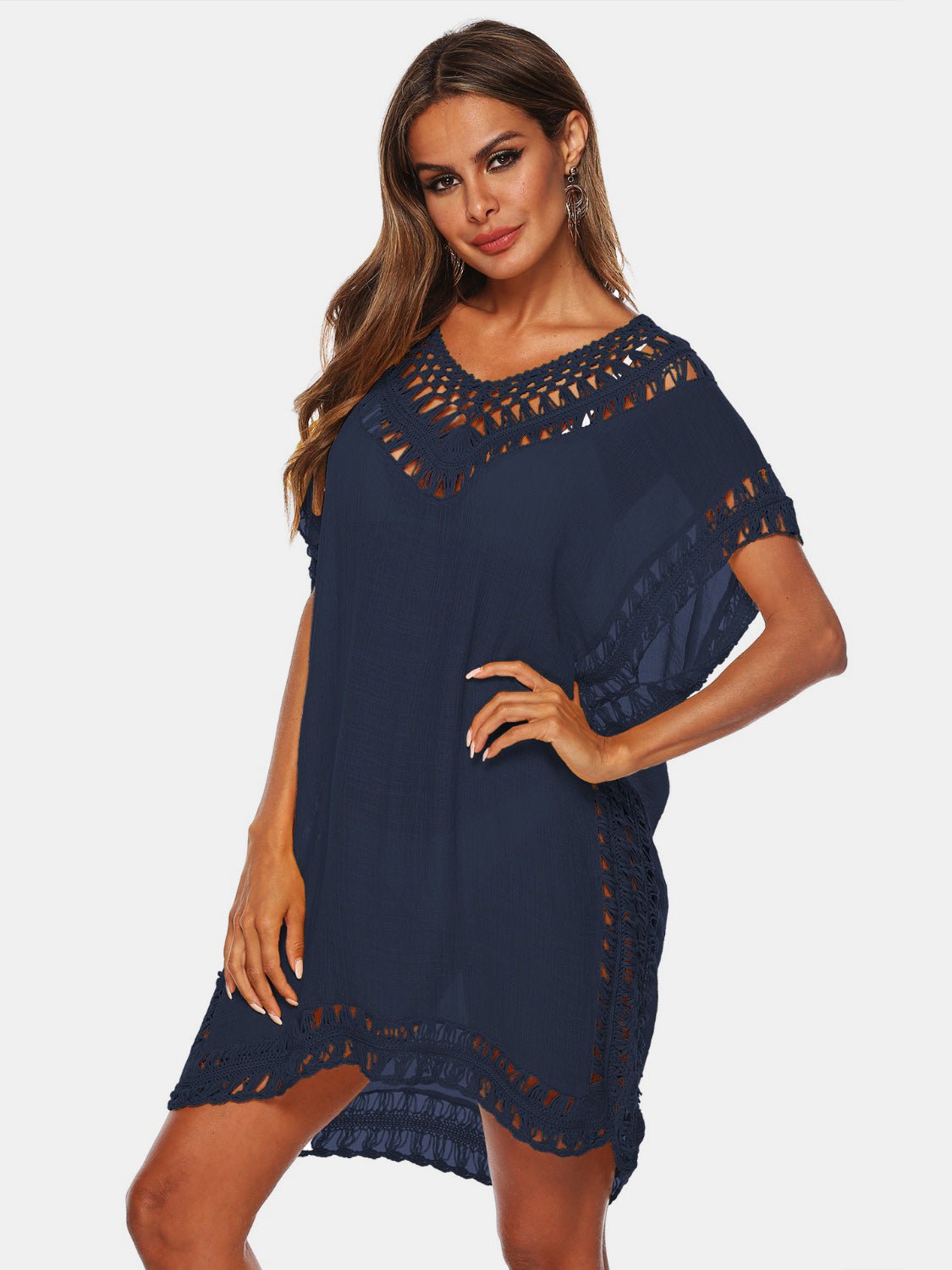 Cutout V - Neck Short Sleeve Cover - Up - Loulou Boutique