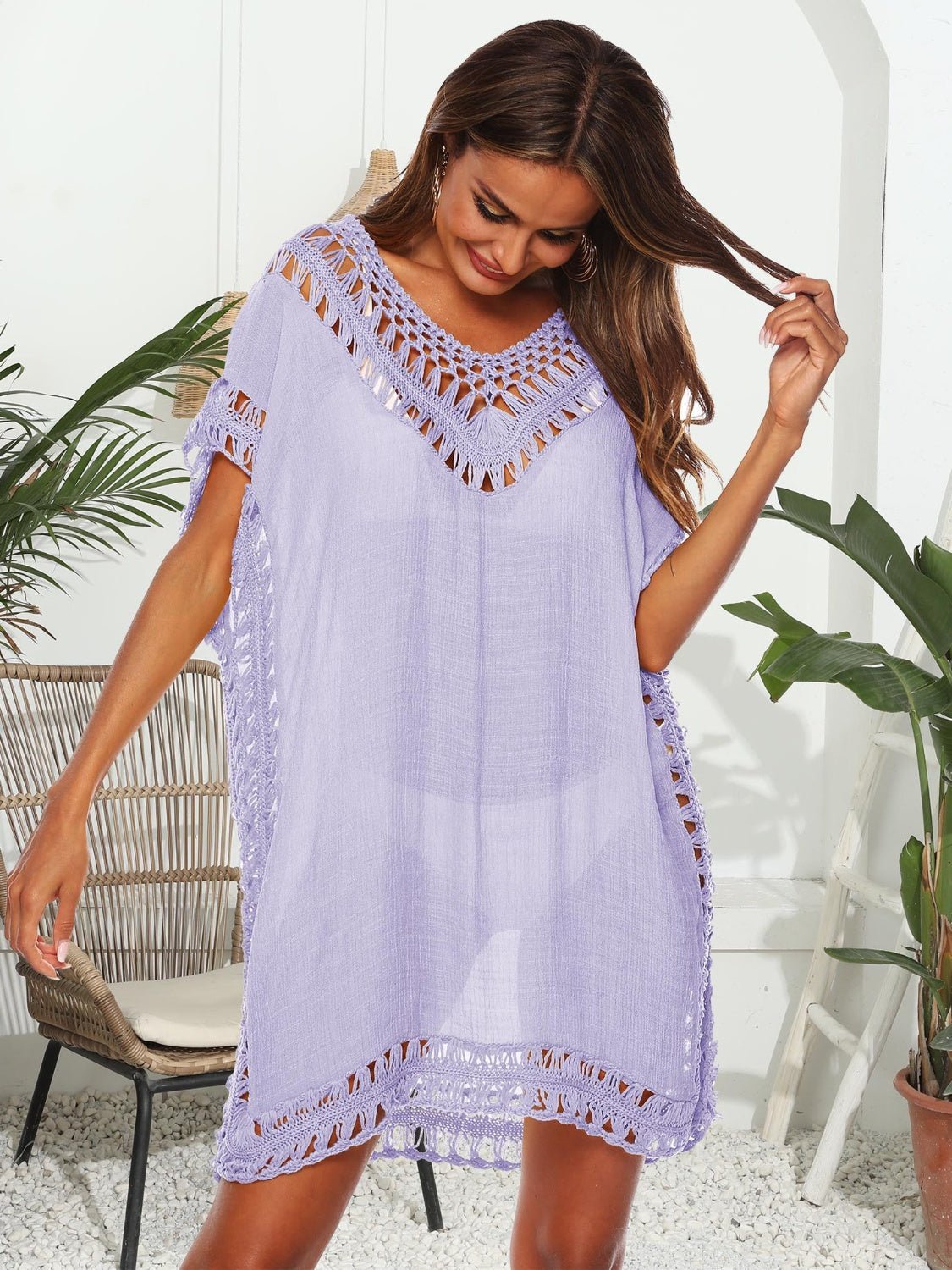 Cutout V - Neck Short Sleeve Cover - Up - Loulou Boutique