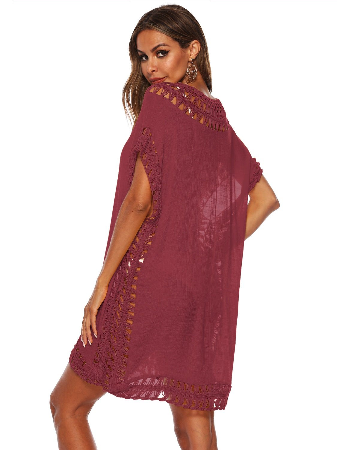 Cutout V - Neck Short Sleeve Cover - Up - Loulou Boutique