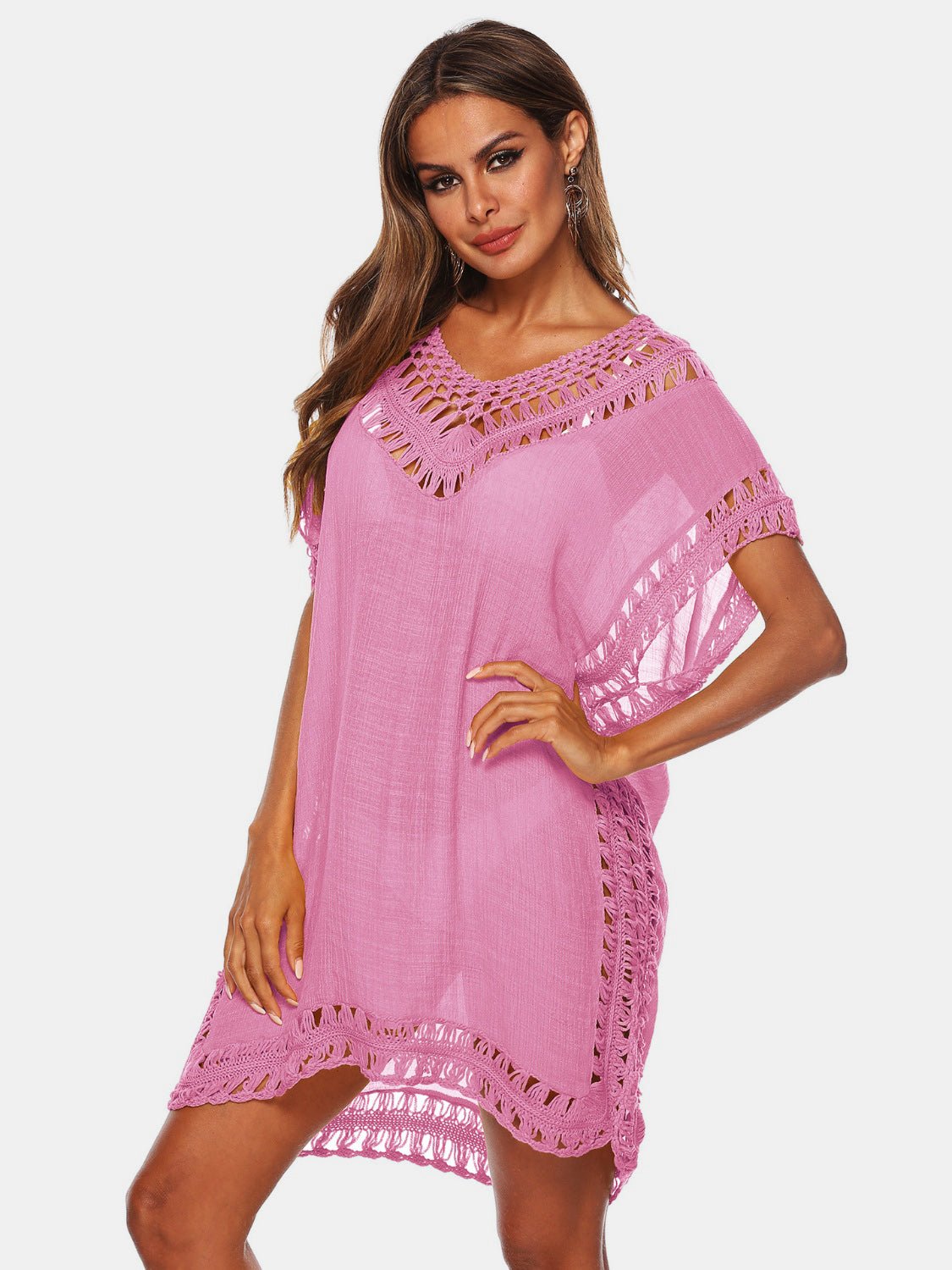 Cutout V - Neck Short Sleeve Cover - Up - Loulou Boutique