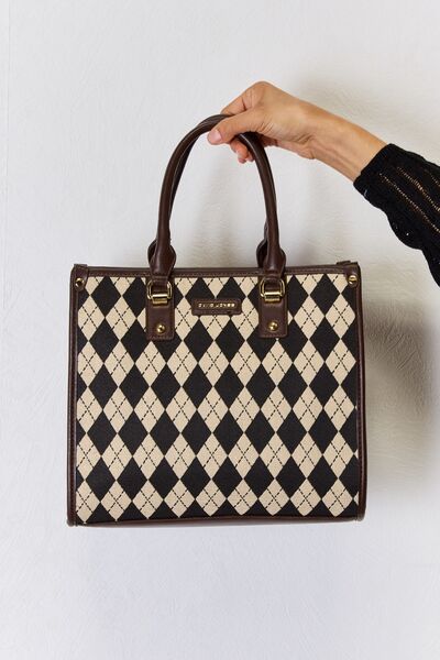 David Jones Argyle Pattern PU Leather Handbag - Loulou Boutique