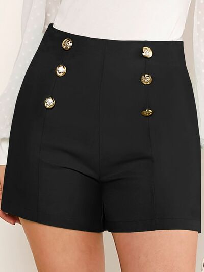 Decorative Button High Waist Shorts - Loulou Boutique