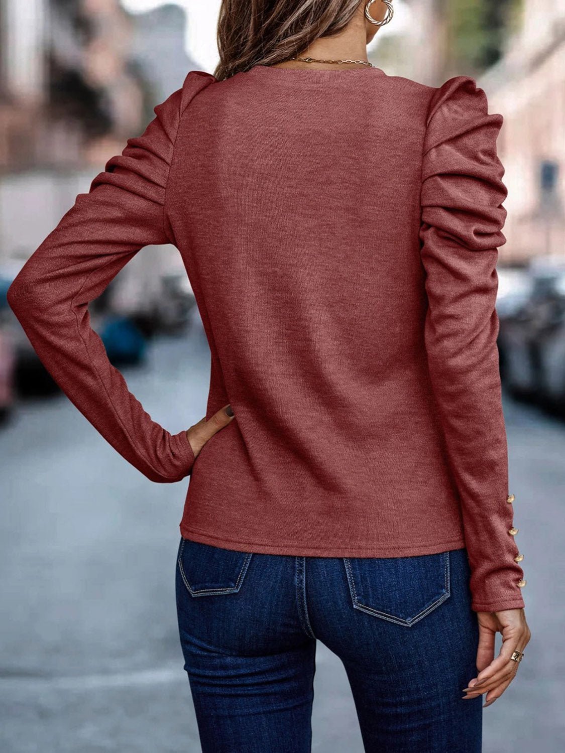 Decorative Button Puff Sleeve T - Shirt - Loulou Boutique