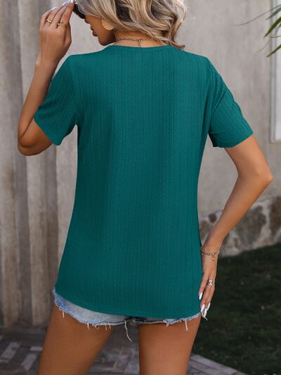 Decorative Button Round Neck Short Sleeve Blouse - Loulou Boutique