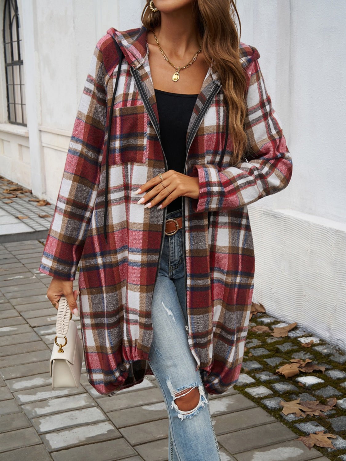 Devine Plaid Zip Up Hooded Coat - Loulou Boutique