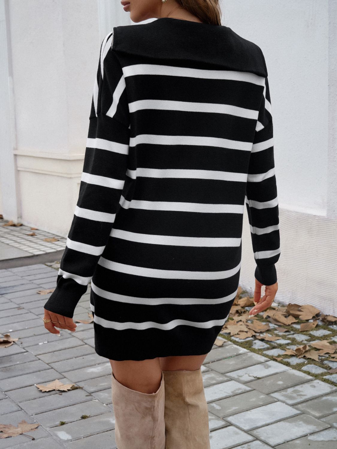 Devine Quarter Zip Striped Long Sleeve Sweater Dress - Loulou Boutique