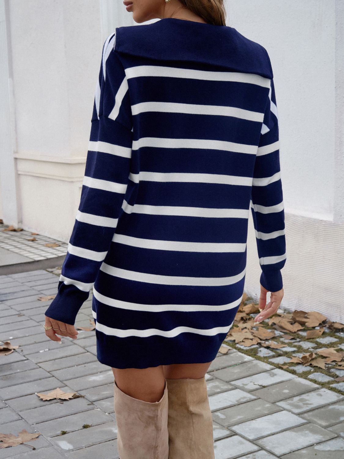 Devine Quarter Zip Striped Long Sleeve Sweater Dress - Loulou Boutique