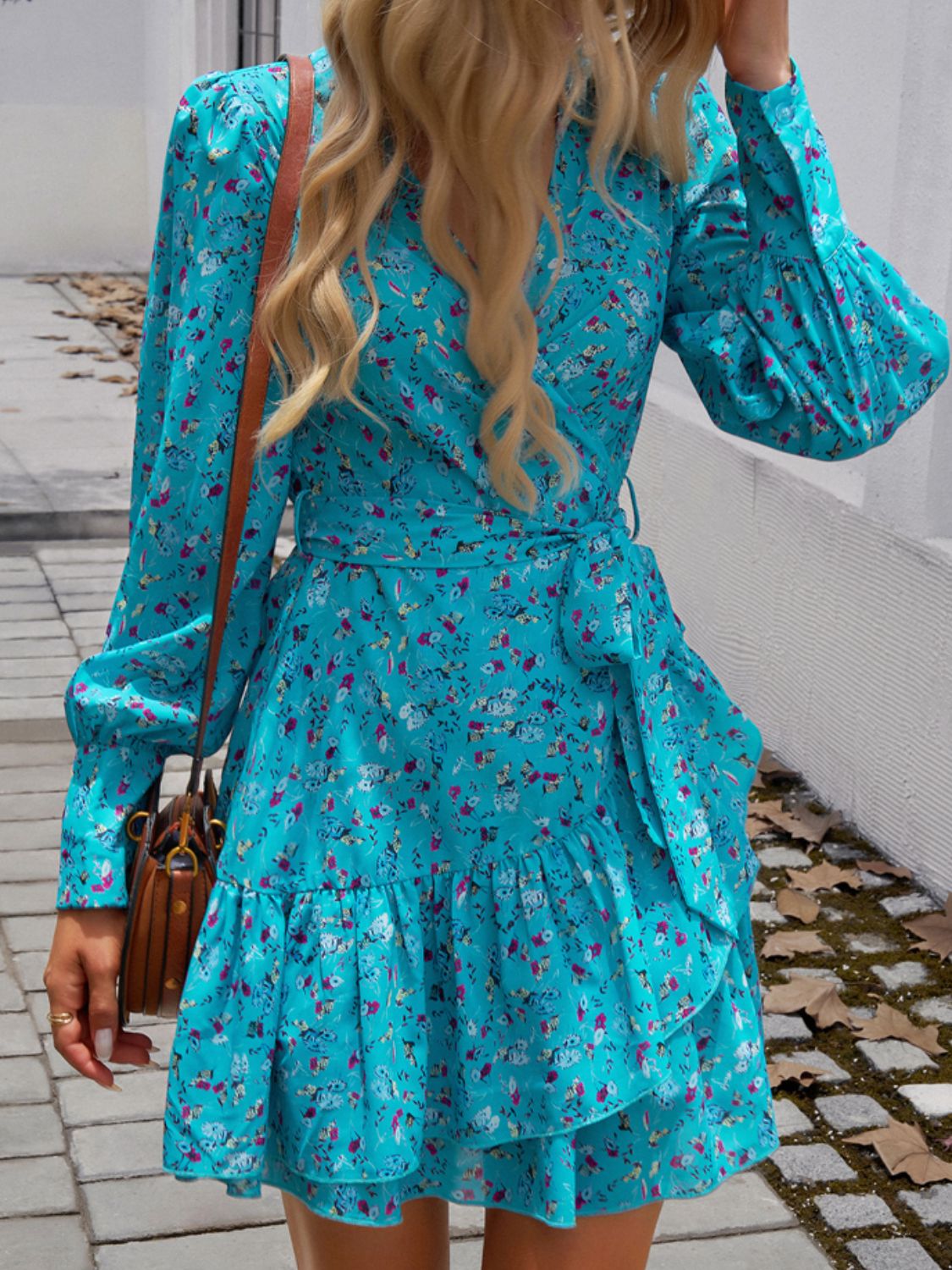 Devine Ruffled Printed Surplice Long Sleeve Mini Dress - Loulou Boutique