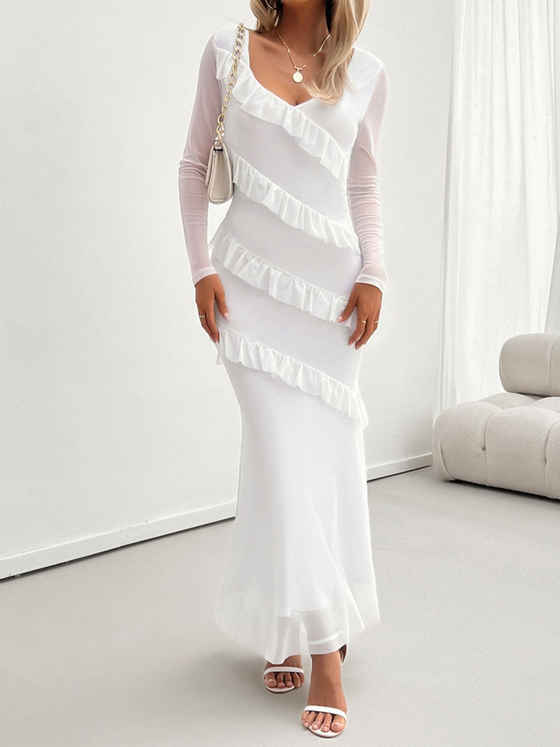 Devine Ruffled Surplice Long Sleeve Maxi Dress - Loulou Boutique