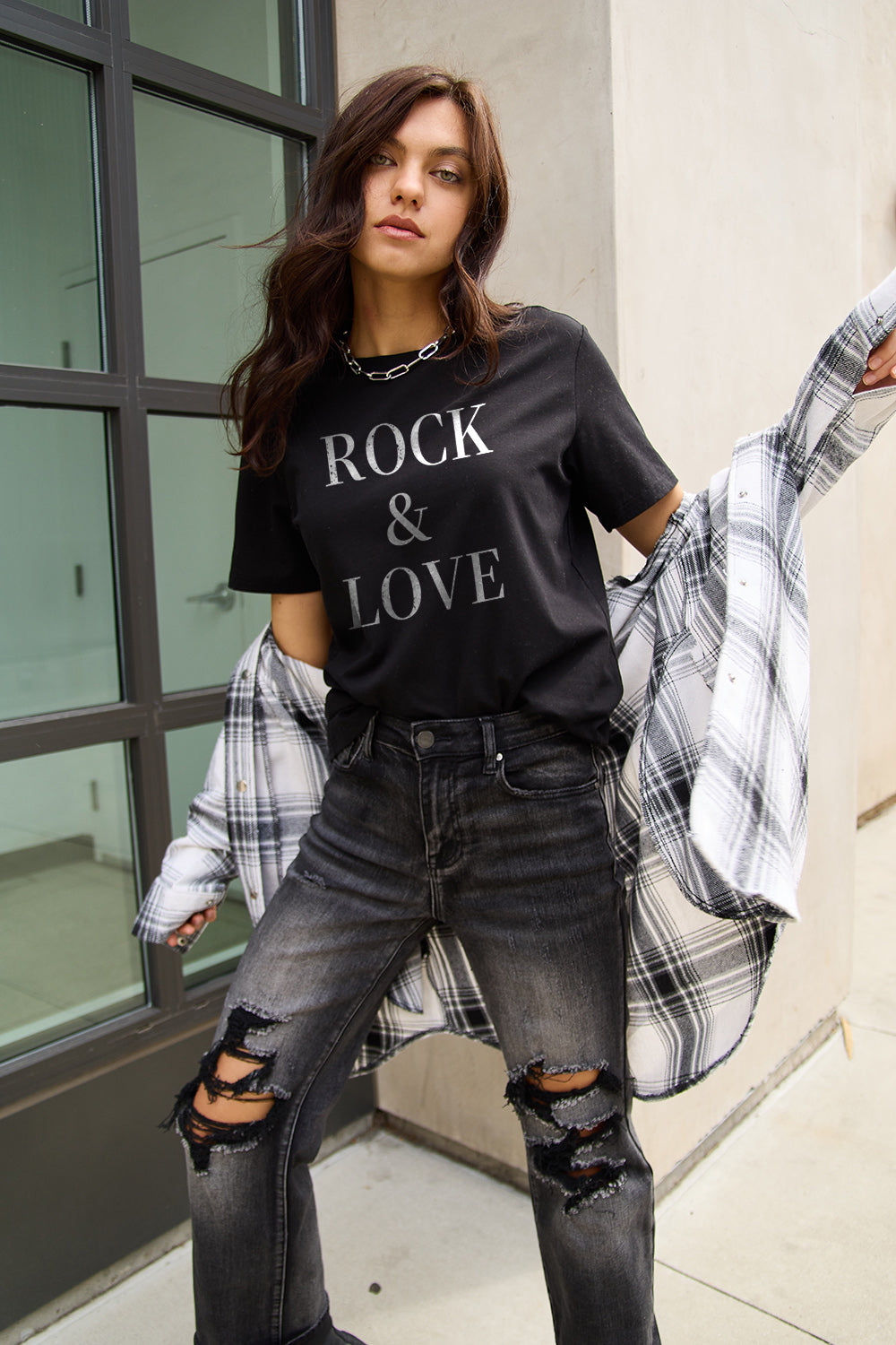 Simply Love Full Size ROCK ＆ LOVE Short Sleeve T-Shirt